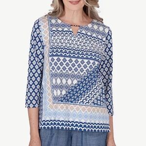 Alfred Dunner Blue and White Graphic Boxy Blouse